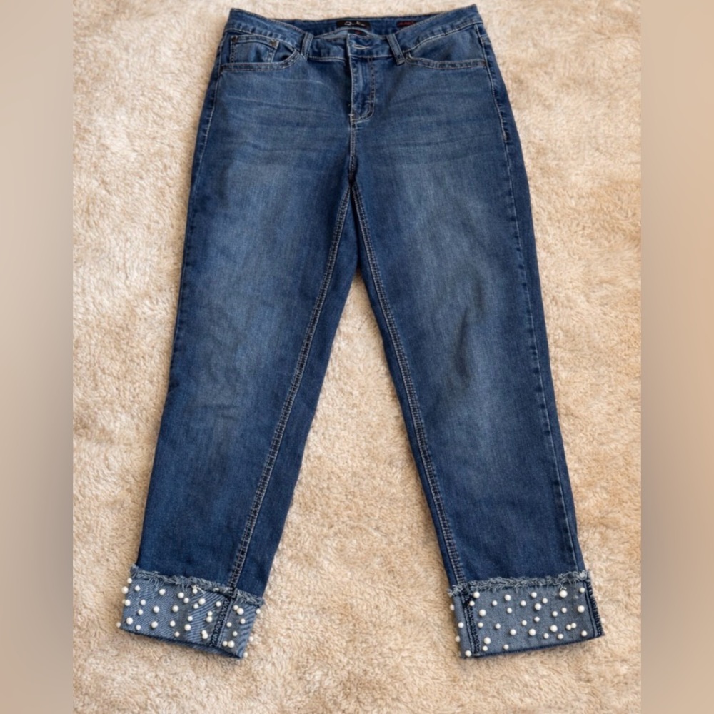 Earl Jeans Dark Blue Cropped Jeans with Pearl Accents - Picture 2 of 3